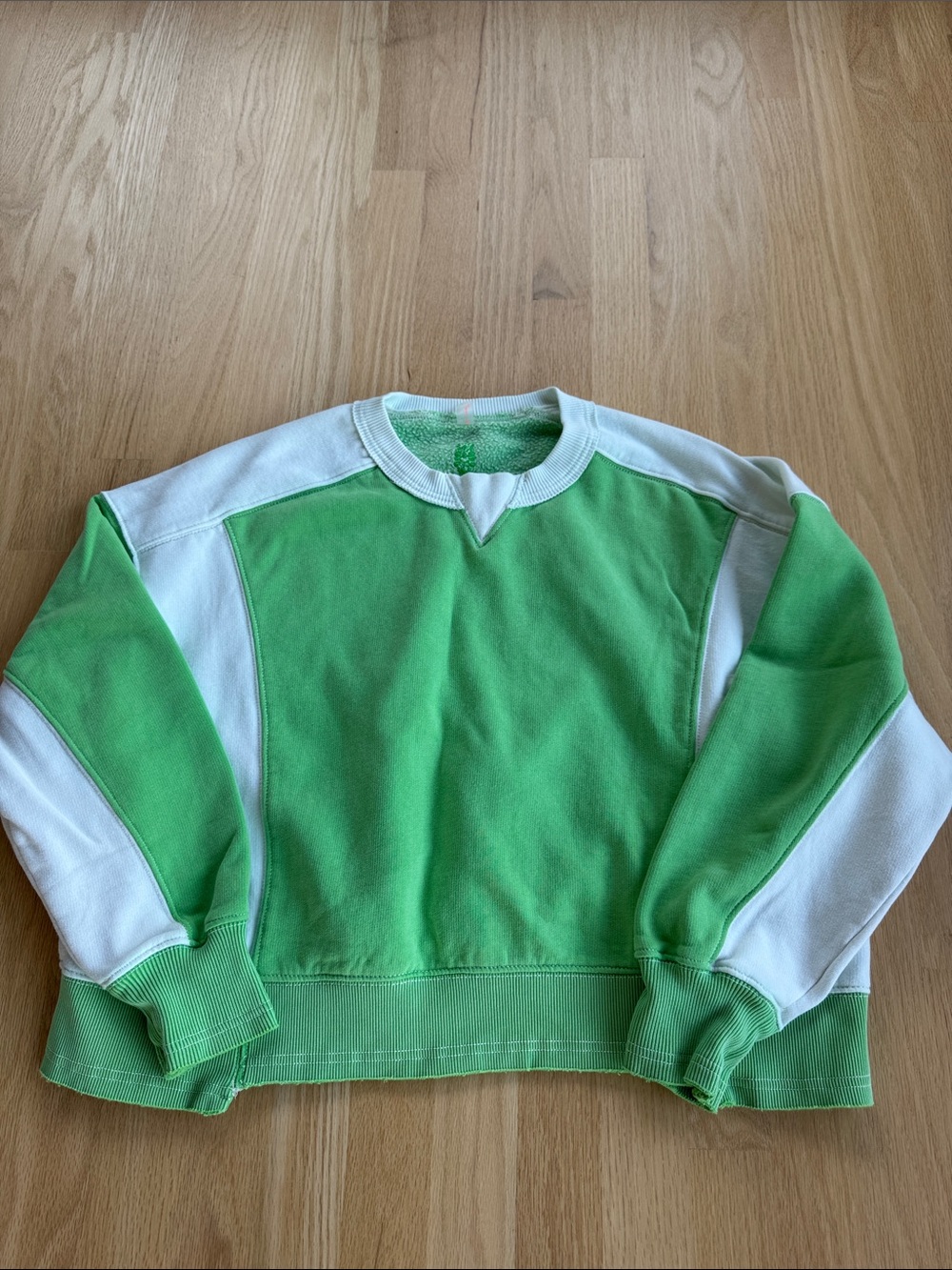 Free People Green and White Colorblock Crewneck Sweatshirt